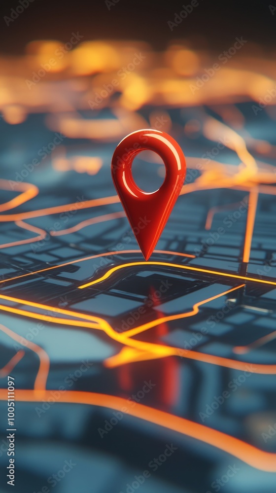 Poster red map pin on digital navigation map