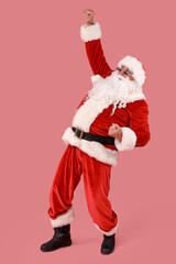 Cool Santa Claus dancing on pink background