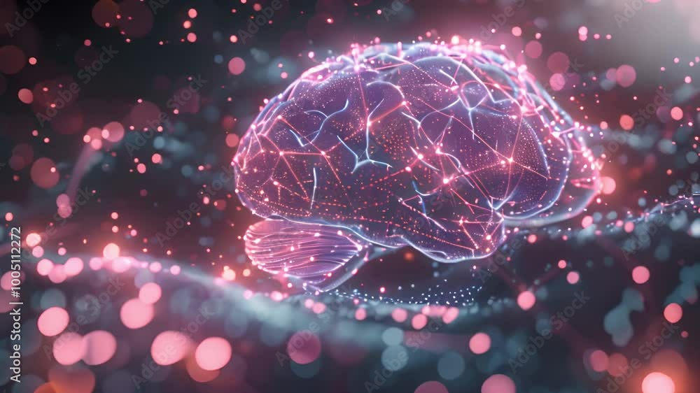 Aufkleber Detailed digital rendering of a human brain, showcasing intricate neural pathways and structures.