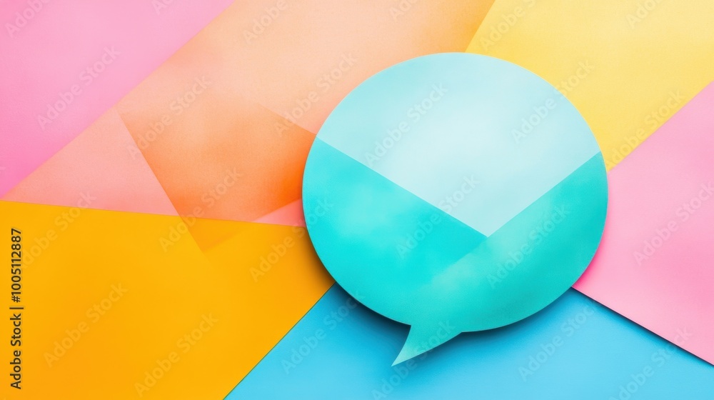 Poster bright speech bubbles rest on a dynamic, multicolored background, inviting communication and creativ