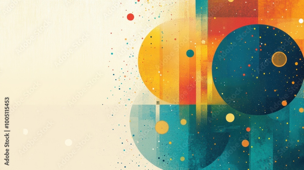 Poster a colorful abstract composition showcases circular shapes and playful dots blending together to crea