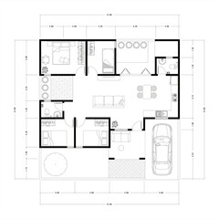 Architecture plan with furniture. home floor plan, isolated on white background, stock illustration.	
