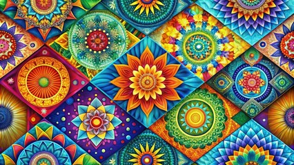 Fototapeta premium Vibrant abstract geometric patterns in bold colors and shapes, perfect for backgrounds symbolizing transformation, renewal, and fresh starts in personal and professional life.