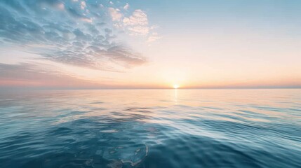 Obraz premium A calm ocean at sunrise, with the first light of day reflecting on the water and a peaceful, quiet atmosphere
