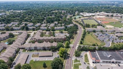 Overland Park, Kansas, USA - June 17, 2023: Morning view of housing near downtown Overland Park.