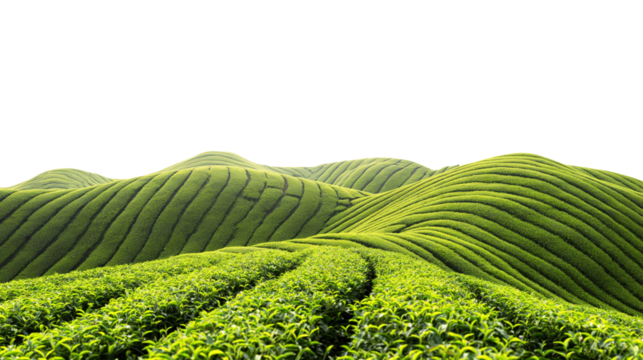 green tea plantation isolated on transparent white background, clipping path