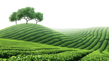 green tea plantation isolated on transparent white background, clipping path