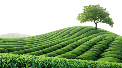 green tea plantation isolated on transparent white background, clipping path