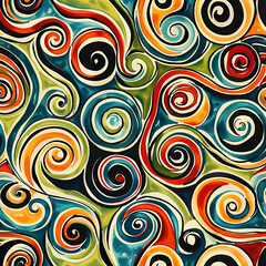 Fototapeta premium A vibrant abstract pattern featuring colorful swirls in shades of orange, green, and blue, creating an energetic and lively design.