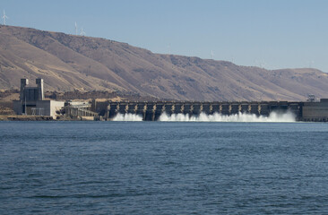 Hydroelectric Dam on Columbia River in the Pacific Northwest Oregon Washington USA US