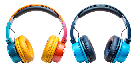 Set of headphones in different colours  isolated on white background as transparent,  AI generative