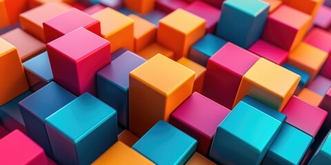 Obraz premium Vibrant Multicolored Block Cube Design on White Background