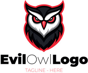 A cartoon-style logo of a stylized owl in vector format. Evil owl head with soft lines and dynamic curves. Adobe Illustrator Artwork