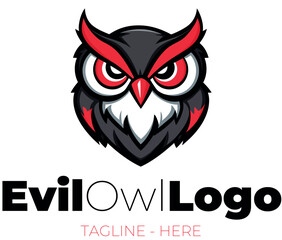 A cartoon-style logo of a stylized owl in vector format. Evil owl head with soft lines and dynamic curves. Adobe Illustrator Artwork