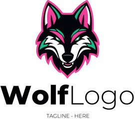 A cartoon-style logo of a stylized wolf in vector format. Big evil wolf head with soft lines and dynamic curves. Adobe Illustrator Artwork.