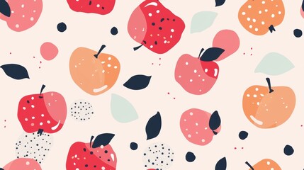 Seamless repetitive pattern background of fresh ripe apple for fabric design