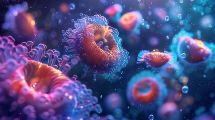 Fototapeta premium Abstract Cellular Structures: A Glowing Microscopic World