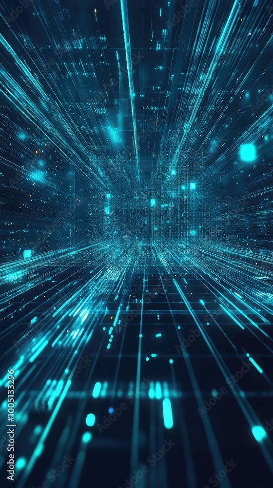 Poster a dynamic abstract background featuring glowing lines in a futuristic digital space, perfect for tec