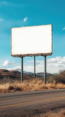 A rustic blank billboard stands against a picturesque landscape, inviting creativity and potential advertising opportunities.
