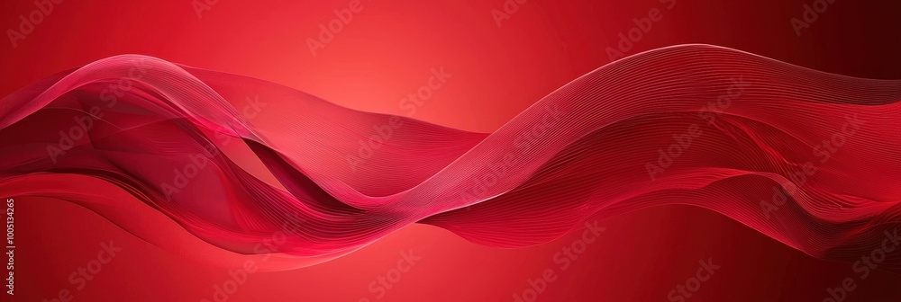 Poster Delicate red fabric undulates smoothly in soft waves, creating a tranquil visual effect against a deep red backdrop that enhances the sense of movement