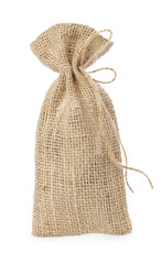 One natural burlap sack isolated on white