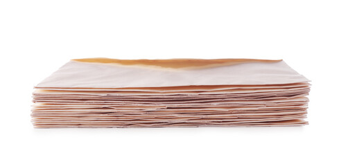 Stack of old letters isolated on white