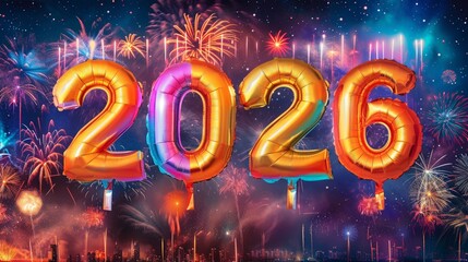 2026 air balloons in sky, Happy New Year background 