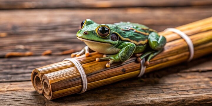 Close-up of Kambo frog medicine stick on a wooden surface, Kambo, frog, medicine, healing, purification