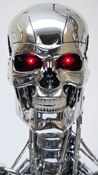 Terminator Skull, Abstract Image, Texture, Pattern Background, Wallpaper, Cover and Screen for Smartphone, PC, Laptop, 9:16 and 16:9 Format