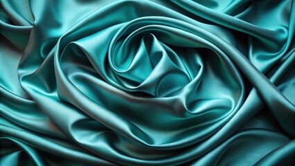 Obraz premium Close-up shot of teal silk fabric with soft, flowing drapes, creating a smooth and elegant abstract background texture , silk