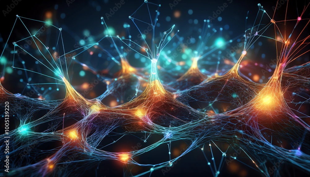 Poster a visually stunning depiction of interconnected neurons with luminous nodes, representing the comple