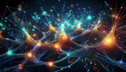 A visually stunning depiction of interconnected neurons with luminous nodes, representing the complexity of neural networks and brain activity.
