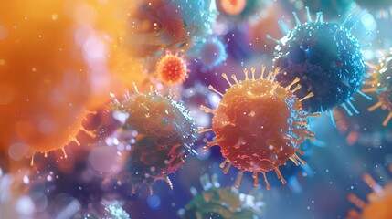 microscopic germs floating in a fluid environment