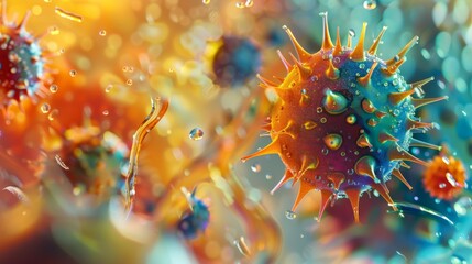 microscopic germs floating in a fluid environment