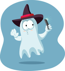 Funny Ghost Taking a Selfie Vector Cartoon Illustration. Cute, adorable spirit having fun with self portrait photography
