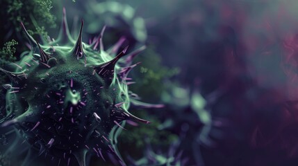 harmful virus shown in dark purple and green 