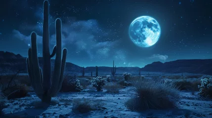 desert landscape at night cactus plants with sharp spines