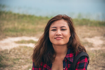 Portrait Asian women happiness smiling laugh happy person looking at camera. Beautiful happy girl portrait joy cheerful. Beauty women smile laughing. Confidence females candid shot smiling face.