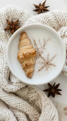 Cozy Cup of Milk with Croissant and Spices