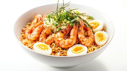 Fresh Shrimp Ramen with Soft Boiled Eggs and Greens