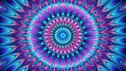 Vibrant dot radial pattern bursts from the center, featuring small, rounded shapes in shades of blue, purple, and pink, radiating outward in a mesmerizing design.