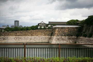 Osaka Castle surrounded by moat