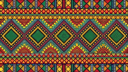 Colorful geometric African pattern design, tribal, traditional, vibrant, culture, textile, background, ethnic