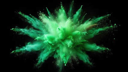 Explosion of green powder on black background, green, powder, dust, colored, particles, splash, fume, festive