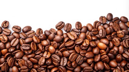 Fototapeta premium Roasted coffee beans isolated on a white background, fresh, aroma, beans, caffeine, dark roast, delicious, gourmet
