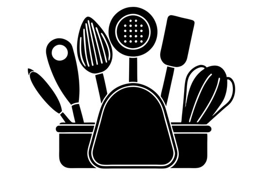 black kitchen utensils set, cooking tools clip art preview