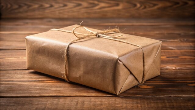 Brown paper wrapped package on table, gift, present, surprise, parcel, package, plain, wrapping, table, brown paper, delivery