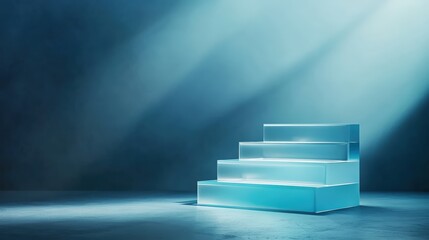 Obraz premium Glass steps on blue backdrop