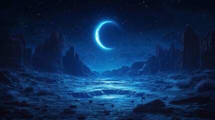 Fototapeta premium Crescent Moon Over Alien Landscape