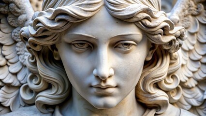 Close-Up View of Marble Angel Face Statue